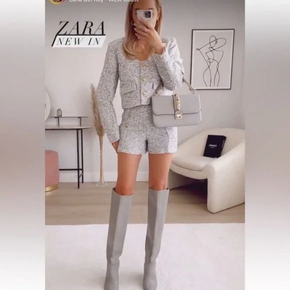 ZARA TEXTURED TWEED BLAZER GOLD BUTTON - Picture 5 of 5